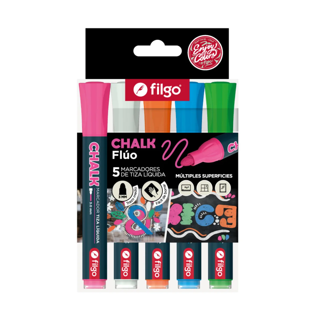 Tiza Liquida Chalk x5 Colores Fluo - Filgo